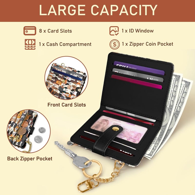 Jogjam Dogs Rfid Women Wallet, Small Slim Thin Credit Card Wallet, PU Leather Bifold Cash Zipper Coin Pocket ID Window for Female Ladies Teen Girls Girly - Image 4